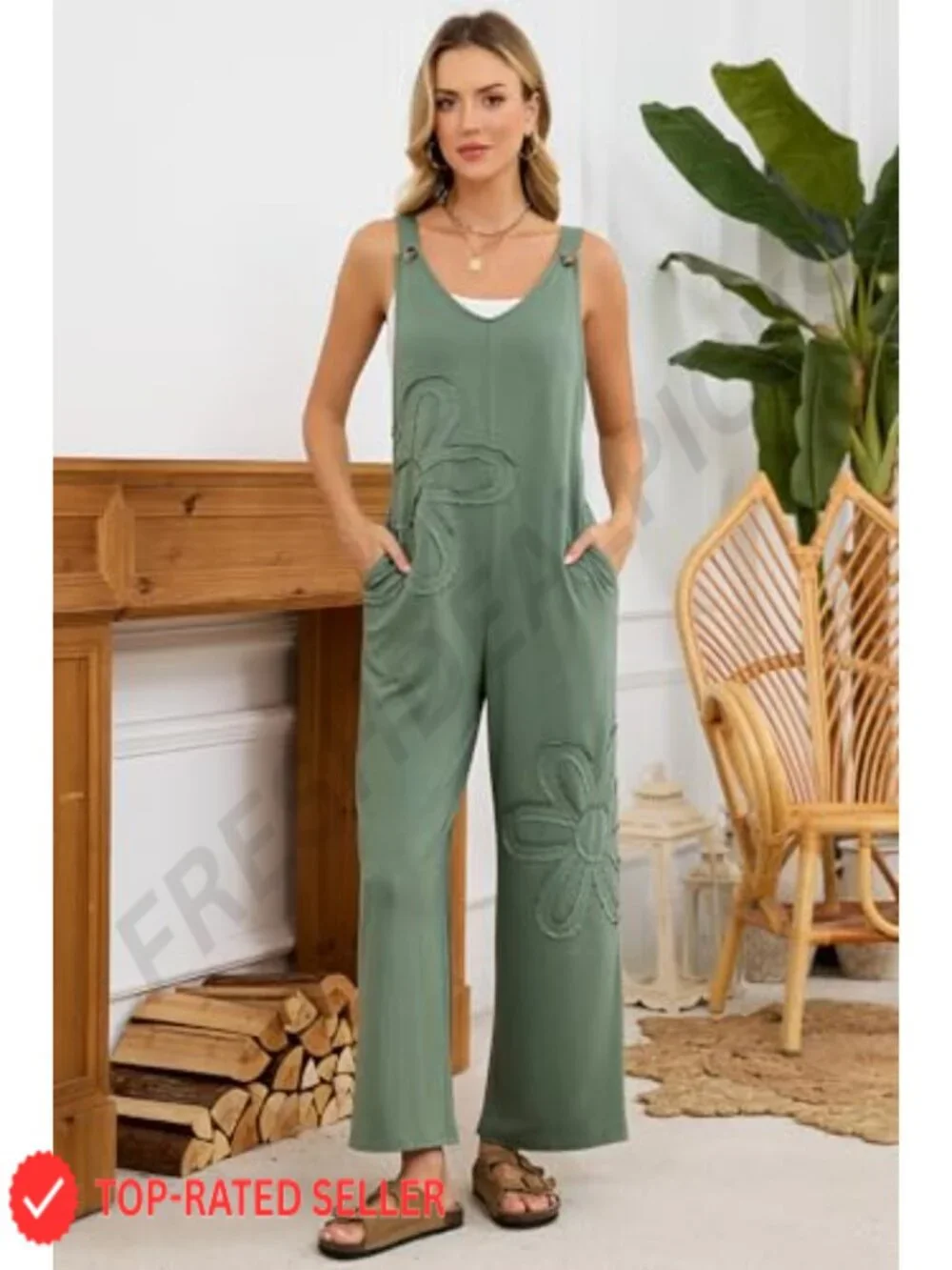 Bohemian Wide Leg Jumpsuit Romper with Pockets